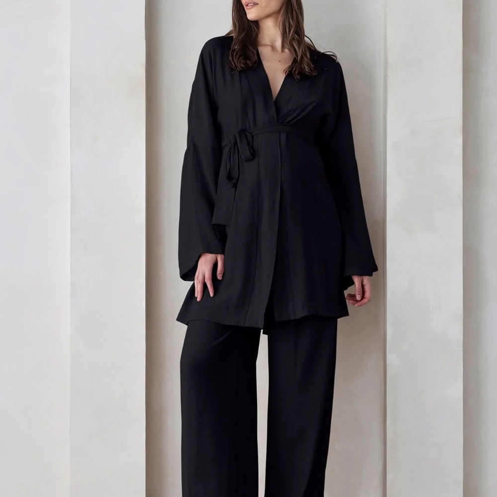 Bumpsuit Maternity Black Gauze Kimono Robe